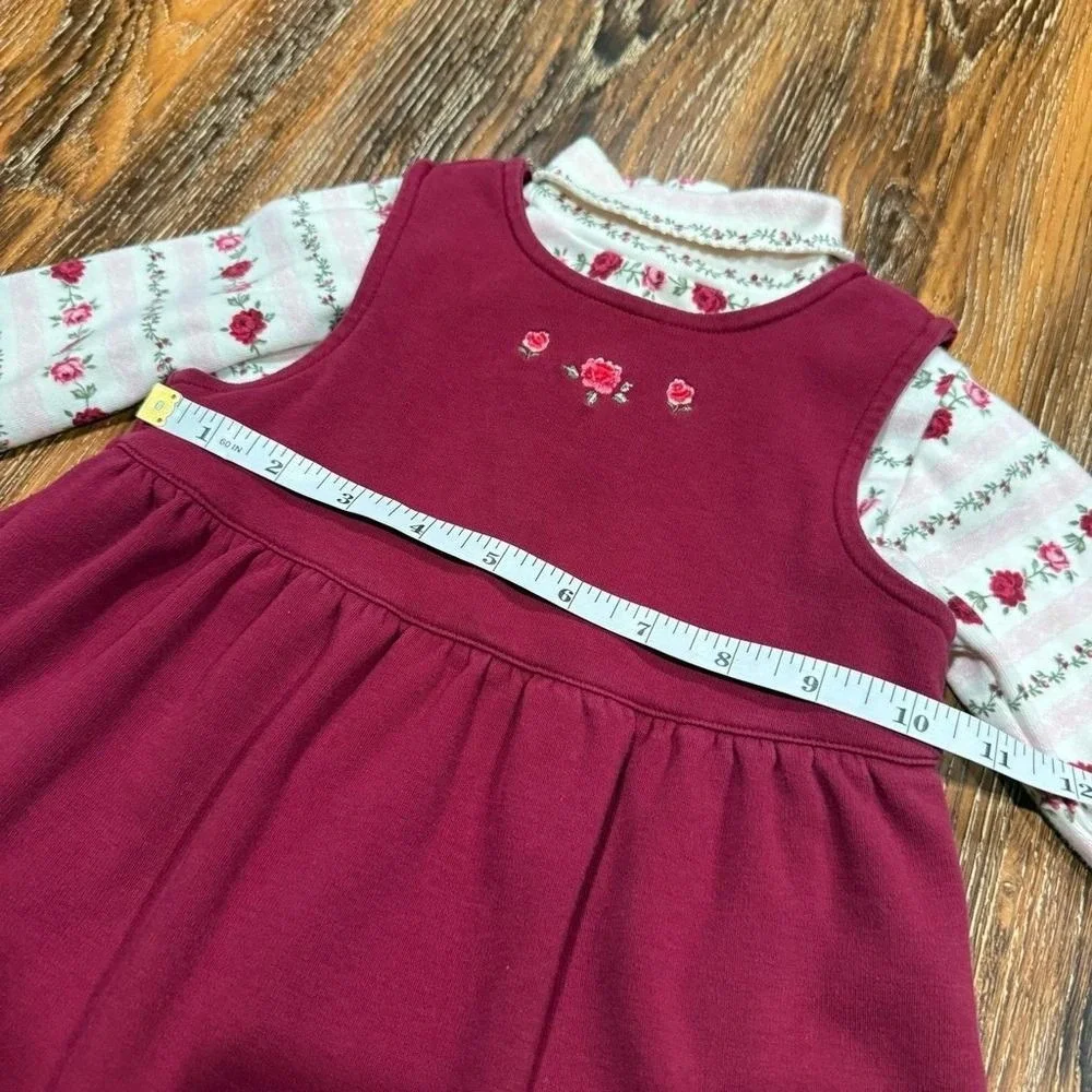 Gymboree Burgundy Girls Dress Size 18/ 24M Vintage Y2K Fashion Baby Floral Shirt